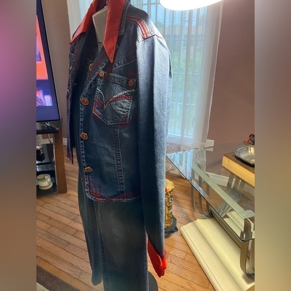 JOHNNY Girl" Western Denim Jacket and Pants Set Red stitch graphic logo - Picture 6 of 16